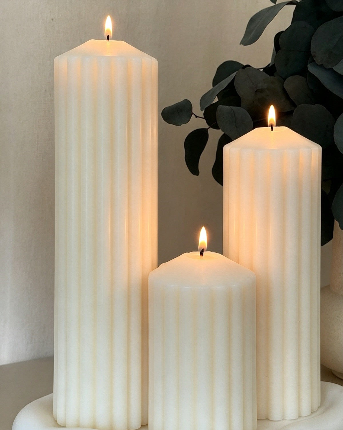 Classic Ribbed Pillar Candle Set
