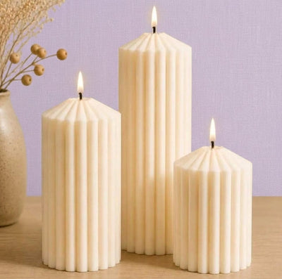 Classic Ribbed Pillar Candle Set
