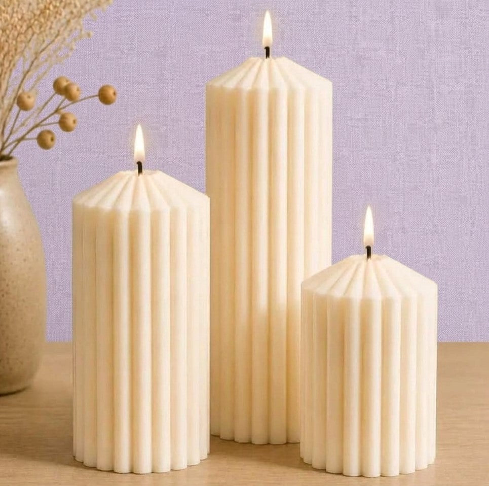 Classic Ribbed Pillar Candle Set