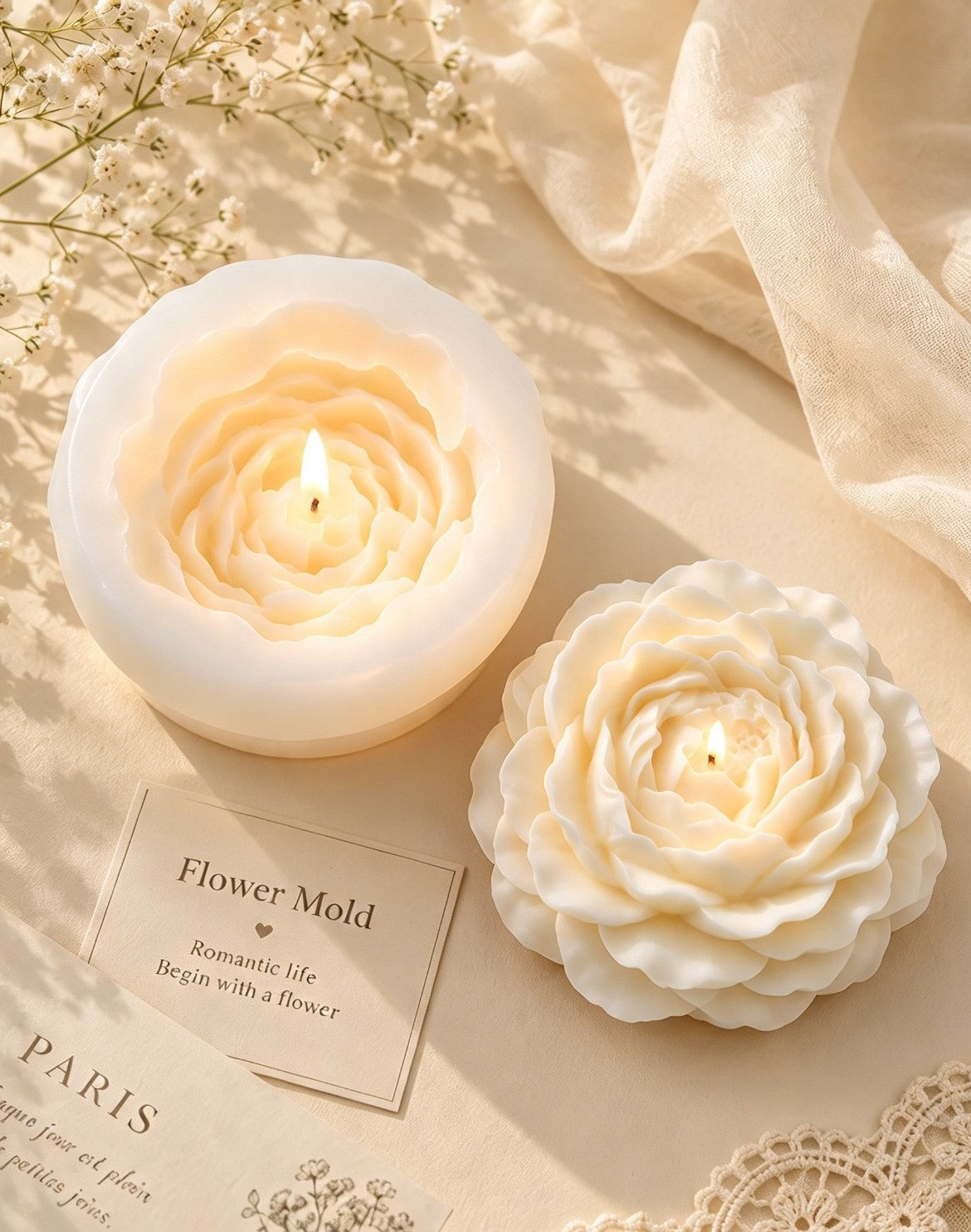 Petal Rose Flower Candle Set
