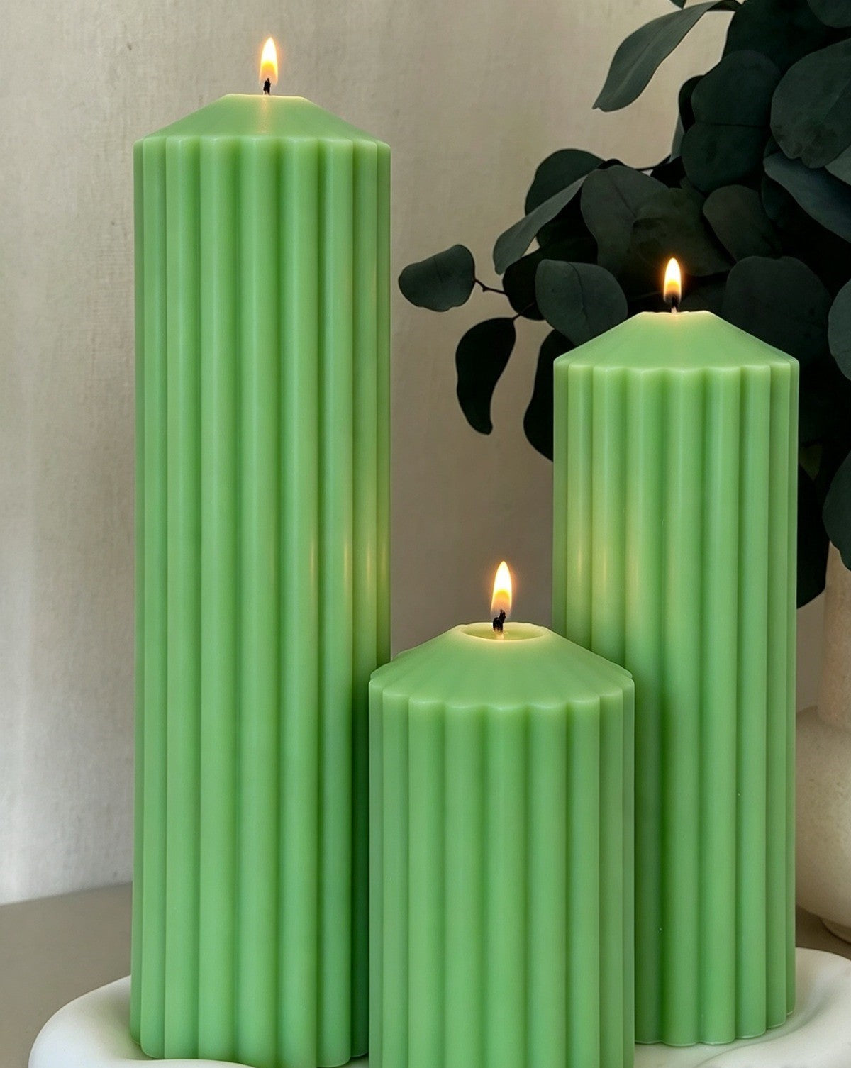 Classic Ribbed Pillar Candle Set
