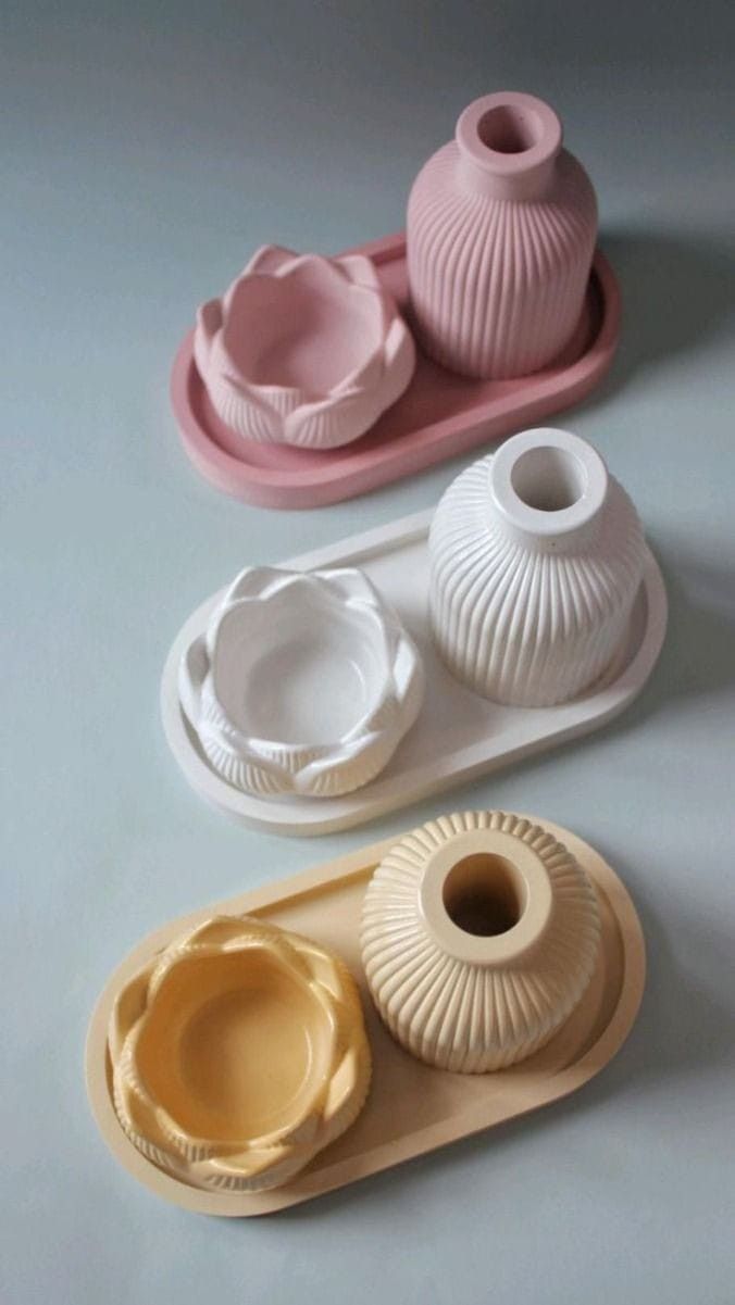 OVAL TRAY+VASE+LOTUS FLOWER